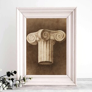 Ionic Capital: Greek Architectural Order, Classic Column, Printable Pencil Art, Digital Print with Flutes and Volutes, Instant Download