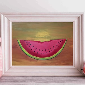 Watermelon Painting, Kitchen and Dining Room Decor, Fruit Sunset Mirage Wall Art, Printable Tempera and Gouache Artwork, Instant Download