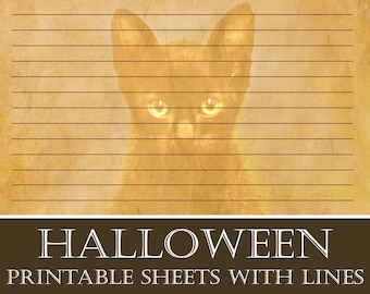 Halloween Sheets with Lines: Digital and Printable Paper Pack, Halloween Stationery Set for Writing, Old Looking Pages, Instant Download