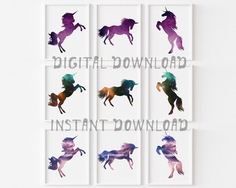 Unicorns Digital Prints, Printable Unicorns Nursery Wall Art for Girls, Home Decoration, Gift for Girls and Unicorn Lovers, Instant Download
