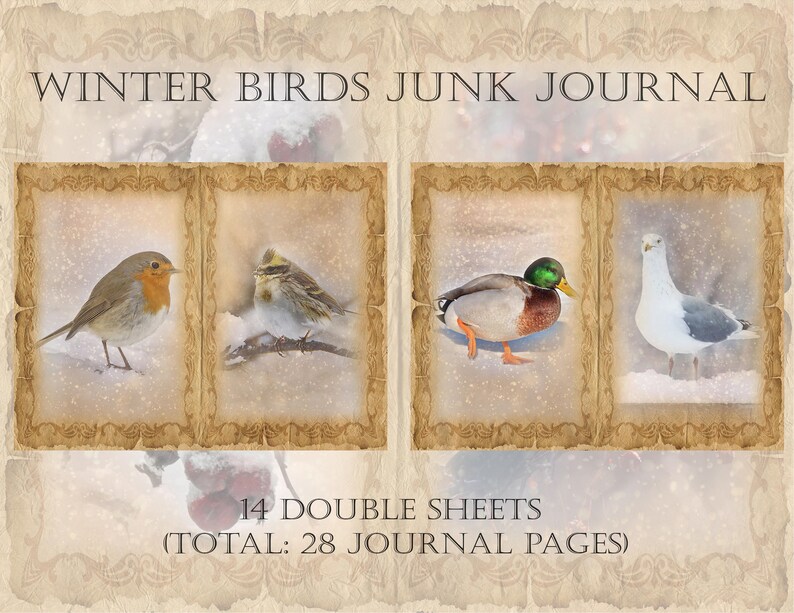 Winter Birds Junk Journal Pages, Birds Digital Printable Papers for ...