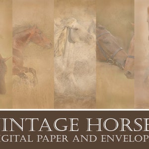 Vintage Horses Paper and Envelopes, Digital Printable Old Writing Sheets and Mailers for Letters, Scrapbooks, Junk Journal; Descarga instantánea
