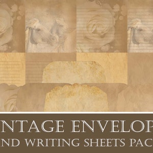Old Letter Writing Set: Digital and Printable Retro Envelopes and Sheets, Aged Paper for Scrapbooks, Junk Journals, Crafts, Instant Download