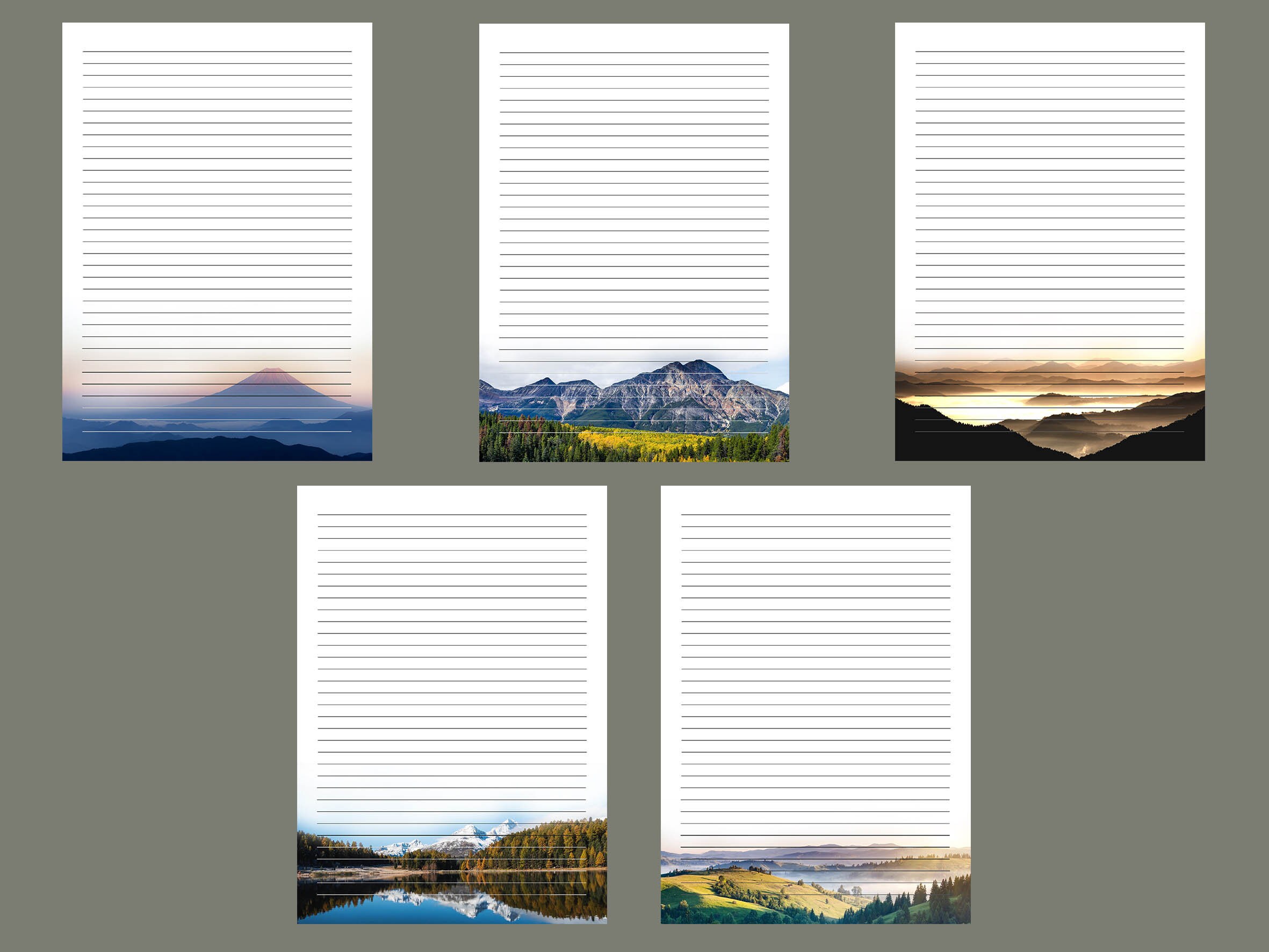 Mountain Stationery Set, Digital and Printable Pack, Minimalist Writing ...