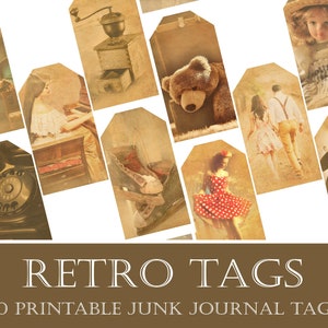 Retro Junk Journal Tags, Vintage Gift Tags, Digital and Printable Ephemera Tags, Old Style Scrapbooking Tags, Shabby Tags, Instant Download