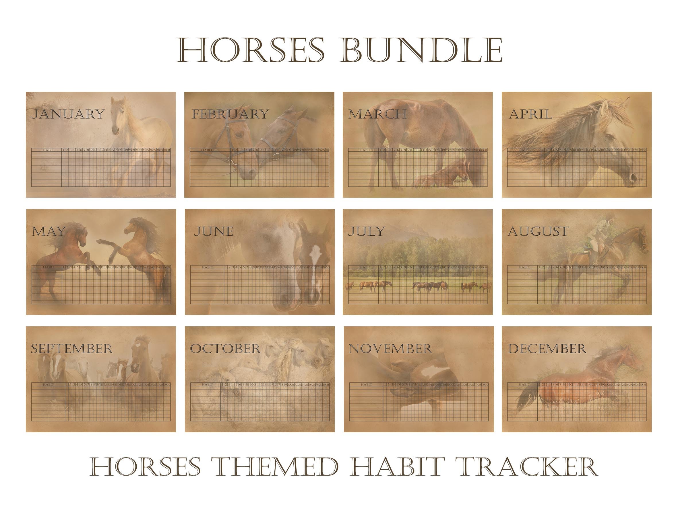 Horses Bundle: 77 Digital and Printable Files Junk Journal Paper Sheets ...