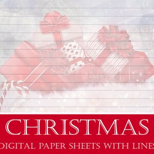 Christmas Paper Writing Sheets with Lines, 10 Digital and Printable Winter A4 Pages, Downloadable Christmas Stationery Set, Instant Download