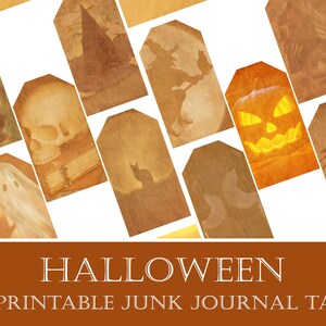 Halloween Junk Journal Tags, Digital and Printable Ephemera Tags, Halloween Gift Tags, Shabby Halloween Scrapbooking Tags, Instant Download