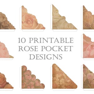Triangular Vintage Rose Pockets: Digital and Printable Junk Journal Floral Pockets with Roses, Retro Ephemera Pockets, Instant Download