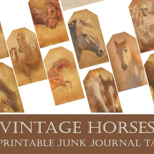 Vintage Horses Junk Journal Tags, Digital and Printable Ephemera Tags, Retro Horses Gift Tags, Old Tags for Scrapbooking, Instant Download