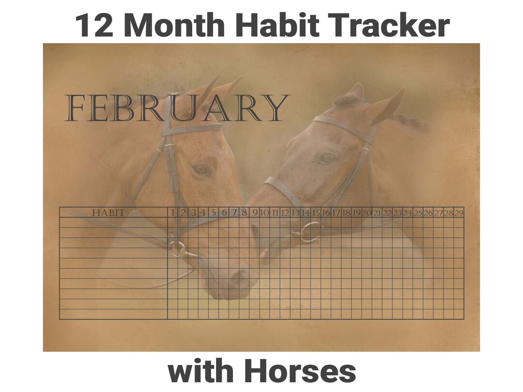 Daily Habit Tracker With Horses, 12 Month Printable Routine Planner ...