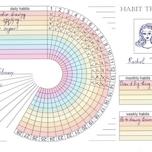 Printable Circle Habit Tracker with Rainbow Colours, Horizontal Layout, A4 Size, Instant Download