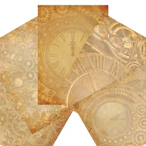 Steampunk Stationery Set, Digital / Printable Writing Paper Sheets, Retro Pages with Clocks and Gears, Old Time Pack, Instant Download