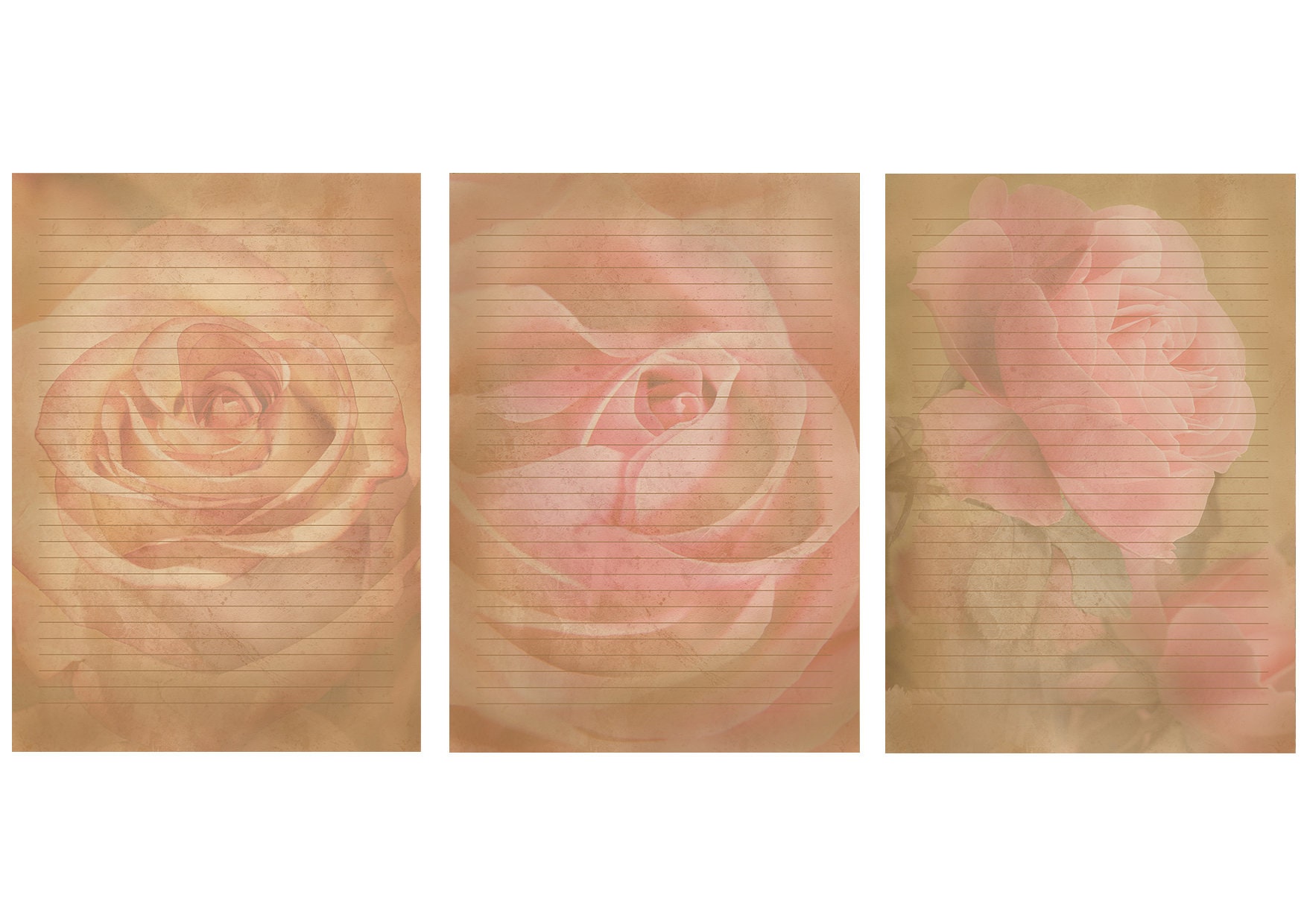 Retro Rose Paper Sheets With Lines, Digital &amp; Printable Love Letter ...