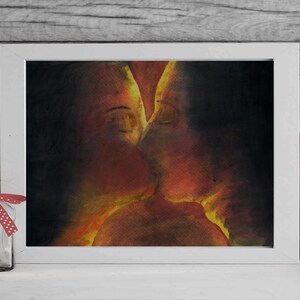 The Kiss Painting, Candlelight Romance, Kissing Lovers, Romantic Love Wall Art, Digital and Printable Gift for Her / Him, Instant Download