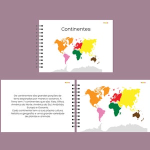 CONTINENT Montessori-definitieboek in het Portugees en Engels, Continenten Werkbladen Activiteiten, Aardrijkskunde Afdrukbaar Montessori-materiaal