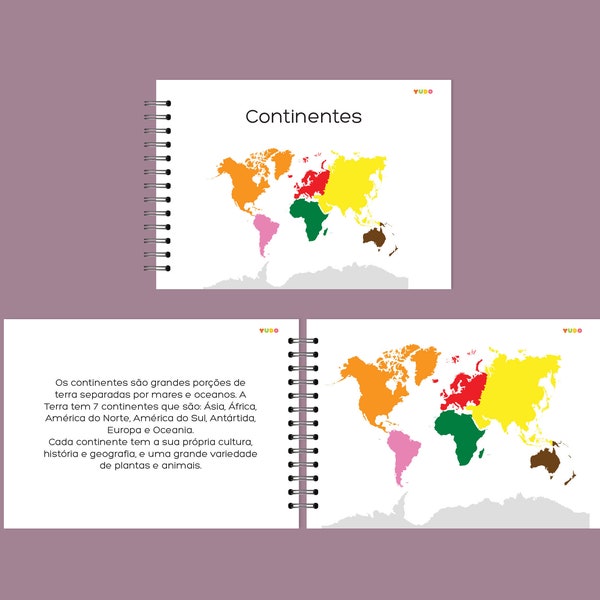 CONTINENTE Libro di definizione Montessori in portoghese e inglese, Fogli di lavoro sui continenti Attività, Geografia Materiali Montessori stampabili