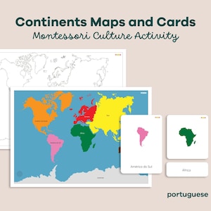 Montessori Continent Maps 3 Part Cards Printable Geography Activity Kids Continents Learning