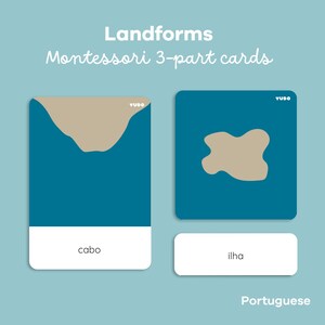 LAND AND WATER Forms, Montessori 3 Part Cards with Definitions, Brazilian Portuguese, Geography Terms, Nature Study, Homeschool activity