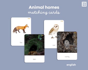 28 Montessori Animal Homes 3 Part Cards for Kids, Animals And Their Homes Matching Cards, Animal Habitat flash cards, Montessori zoology