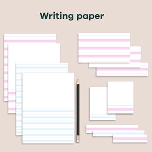 Montessori writing tools for kids, Montessori Pink Paper, Montessori Blue Paper, Writing Practice Worksheet Pages, Sheet Strip Booklet