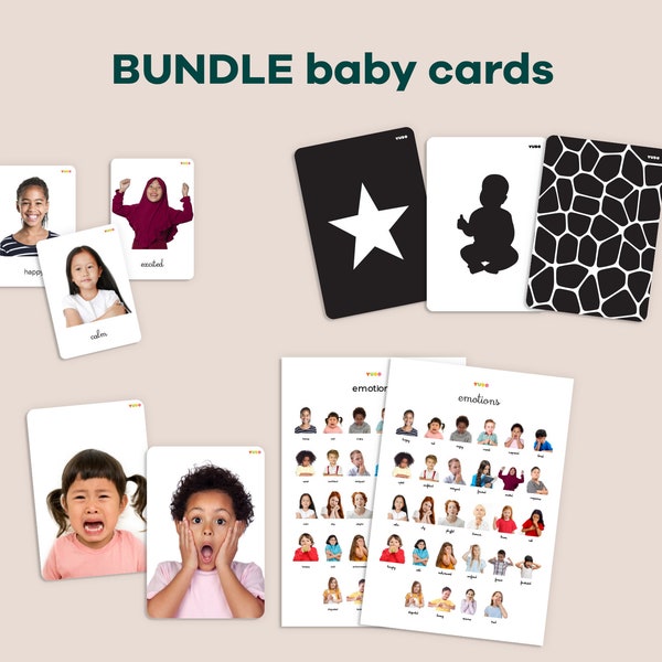 BUNDLE emotions cards for kids, High contrast cards for babies, Sensory flashcards for baby, Real feelings for babies, Real Emotions Poster