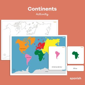 Montessori-Kontinentekarte zum Ausdrucken, Montessori-Geographie, Vorschul-Malvorlagen, Homeschool-Arbeitsblätter zum Nachzeichnen, Vorlagenumrisse