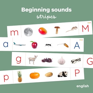 SONIDOS PRINCIPIANTES rayas, actividad imprimible Montessori Phonics, preescolar de coincidencia de alfabetos, imprimible Montessori, imágenes de coincidencia de letras