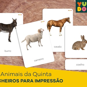 NUTZTIERE, Montessori-Karten auf Portugiesisch, Nomenklaturkarten, Unterrichtsmaterial für Kleinkinder, Sprachenlernen, Matching-Aktivität