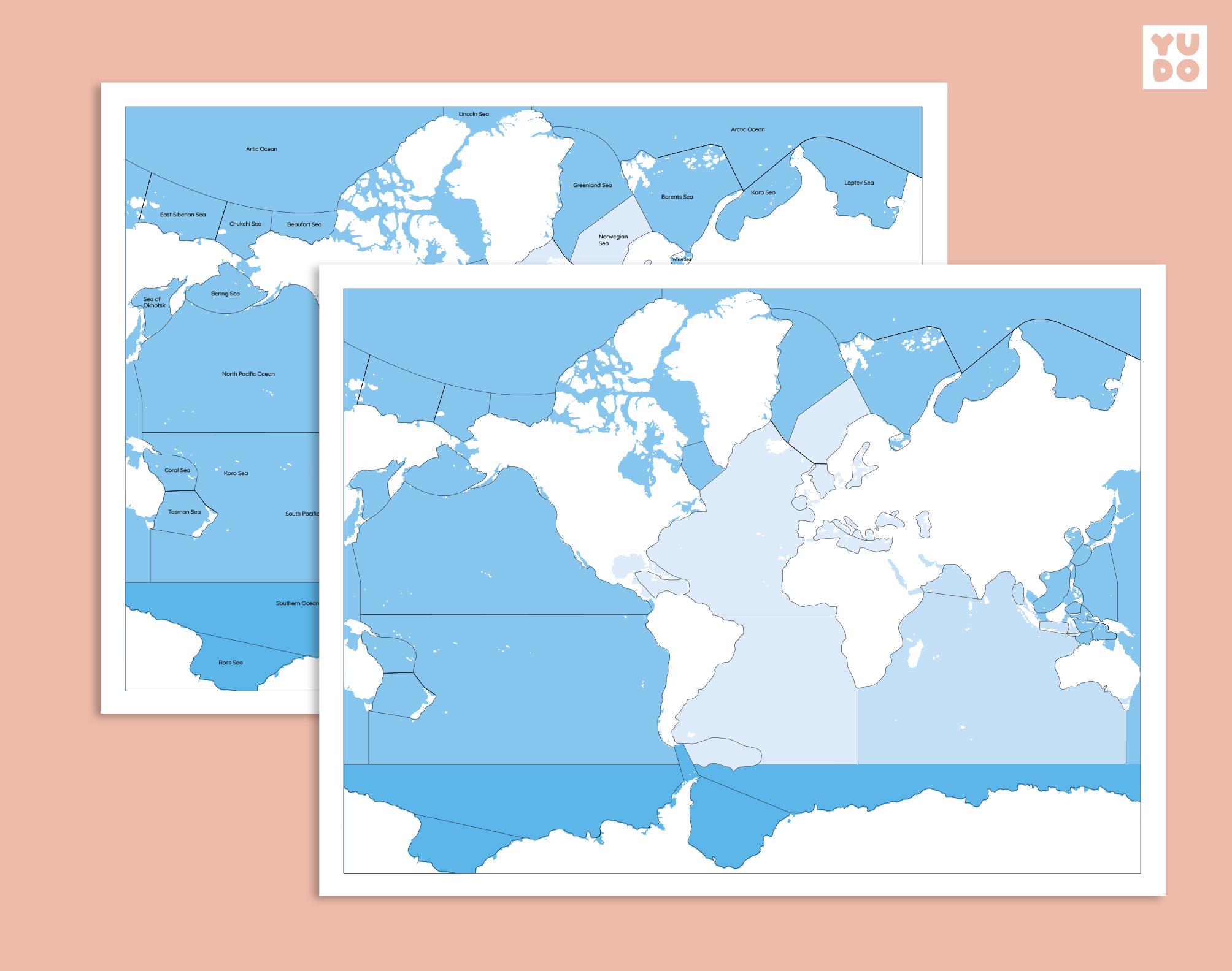 Seas and Oceans Map Printable Montessori Geography Learning Activity ...