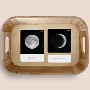 Moon phases 3-part cards, Montessori classified cards, vocabulary development cards, Language enrichment for toddlers, Matching flashcards