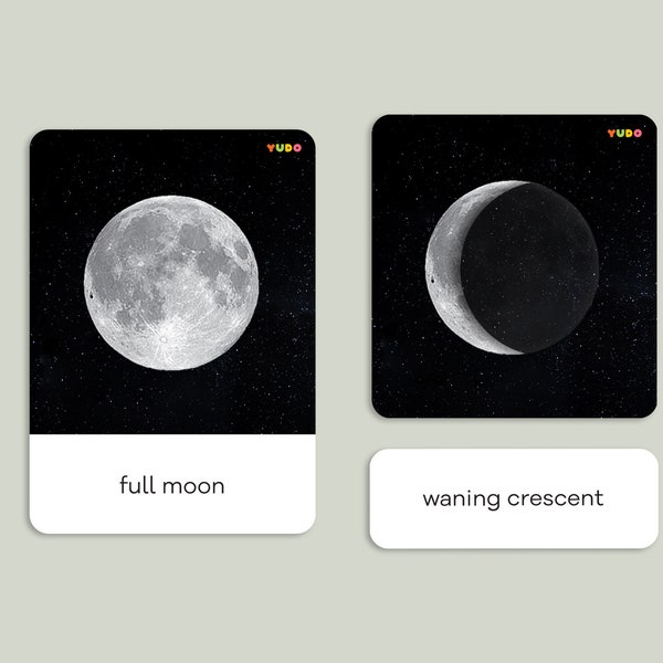 Science MOON PHASES cards for kids, Montessori nomenclature cards, homeschool learning, play cards, Montessori toys, instant downloadaload