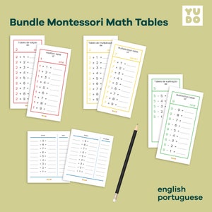 BUNDLE Montessori math tables, numbers worksheet, elementary math, addition subtraction division, multiplication table, homeschool printable