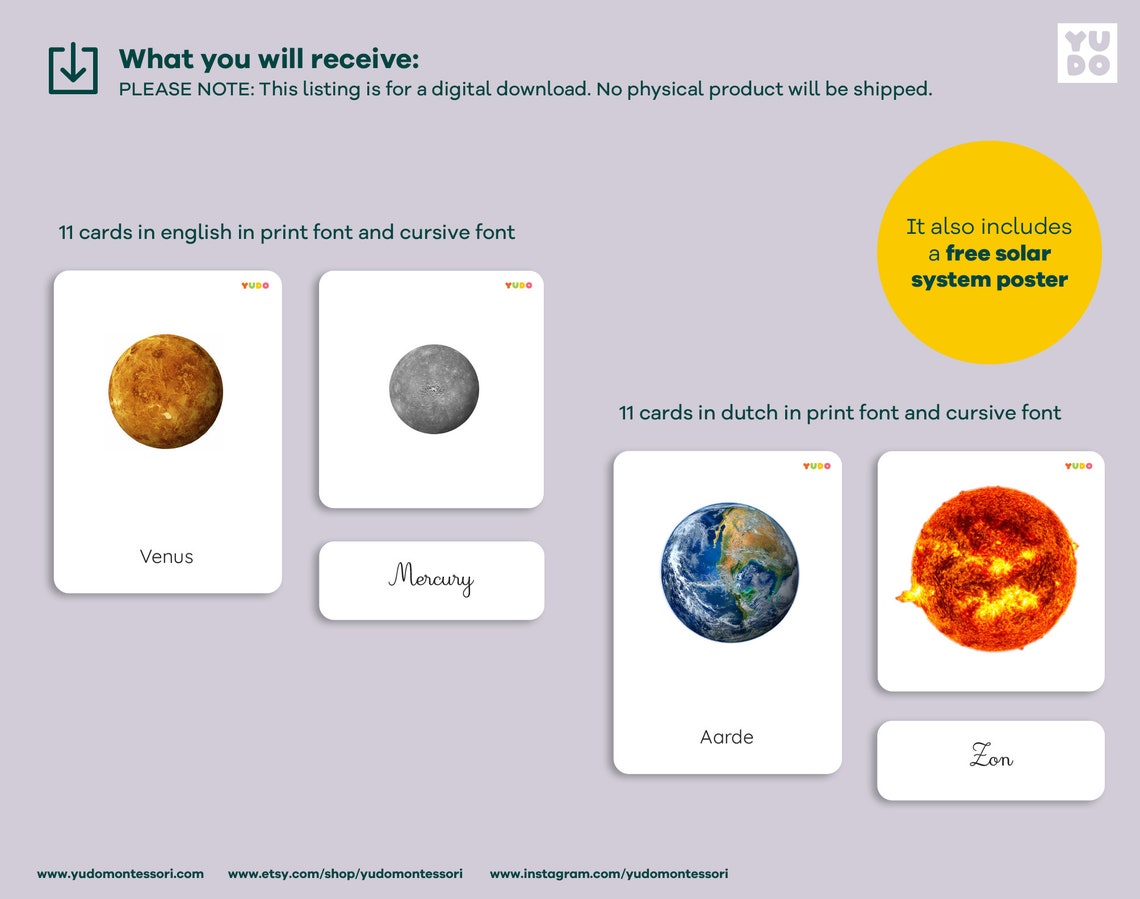 SPACE Cards in Dutch, Solar System Montessori Flashcards, Science 3 ...