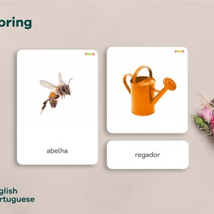 SPRING Montessori 3 part cards with real pictures. Language cards for learning Portuguese and English. 4 Seasons Nomenclature cards.