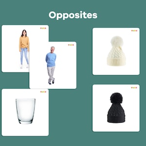 Tarjetas a juego OPUESTAS, actividad de aprendizaje Montessori, tarjetas de emparejamiento, recurso de educación en el hogar, juego de clasificación, material educativo (antónimos)