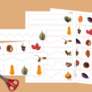 Set of Cutting Strips for Scissor Skills for Kids, Autumn Fall Theme Scissor Practice, Montessori Cutting Practice Activity for Toddlers