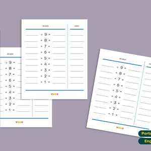 Montessori Table of division, Division Practice PDF, Montessori math operations material, Digital Download for math shelf,classroom material