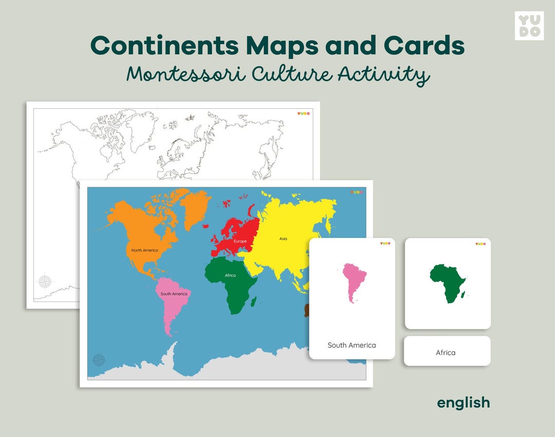 Montessori Geography Continents Printable 3 Part Cards Continent Maps ...