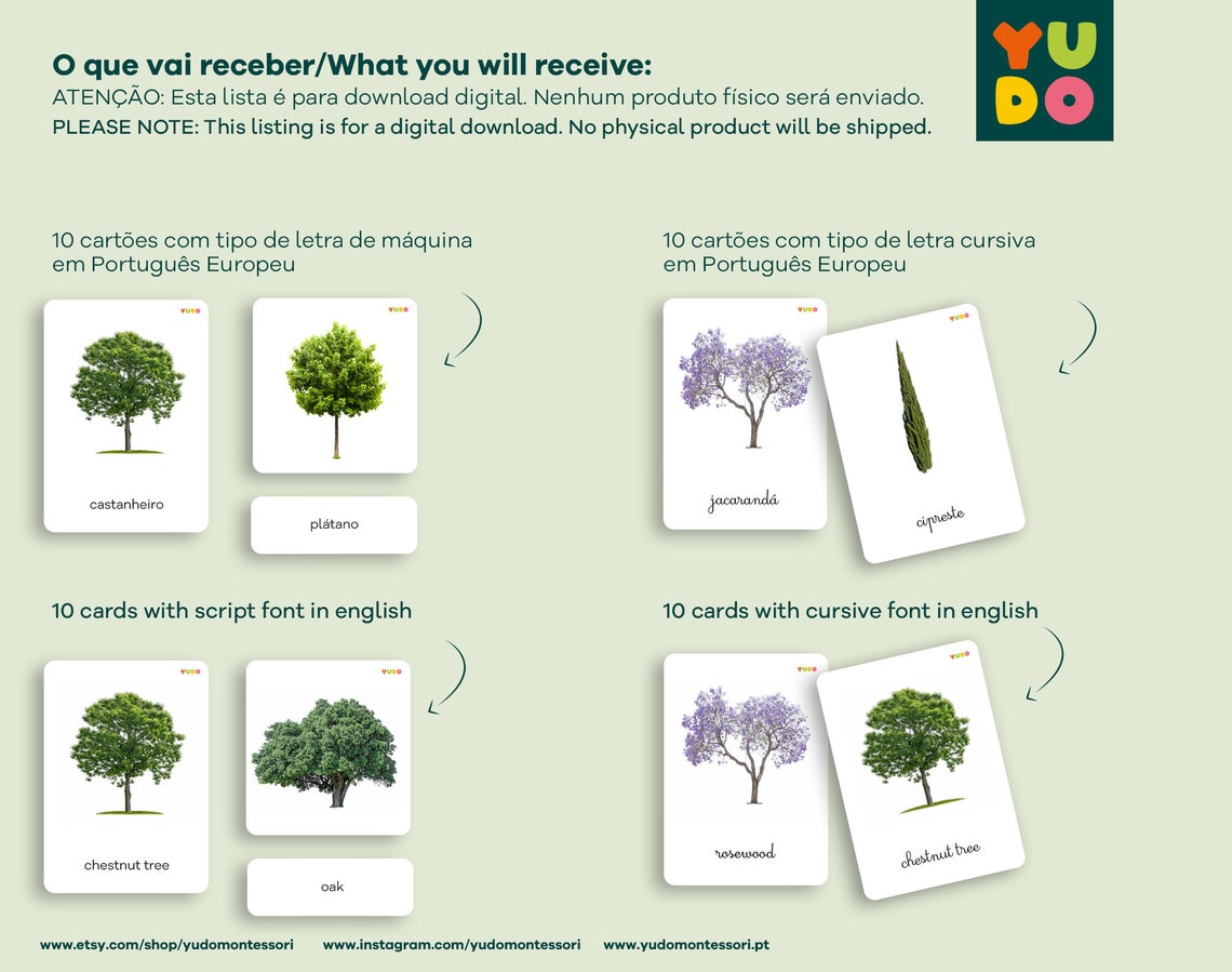 TREES Recognition Cards in Portuguese and English Montessori Etsy