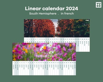 Calendrier du faisceau de temps 2024, calendrier annuel de l'hémisphère Sud en français, ressources Montessori, chronologie visuelle pour les enfants, calendrier élémentaire