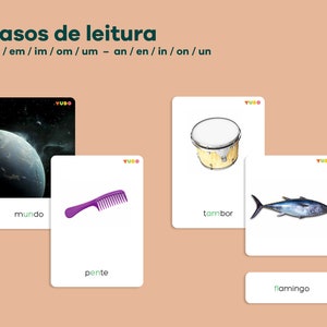 16 Estuche de lectura especial Tarjetas Montessori, Idioma Primario, Aprendizaje de Portugués, Serie de Fonogramas, Aprender a Leer, Coincidencia de Imágenes