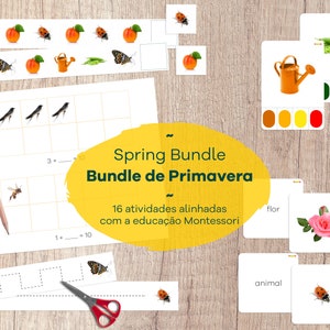 SPRING BUNDLE in Portuguese, Montessori friendly, Spring activity for toddlers, Montessori inspired, Seasons printable worksheet activity