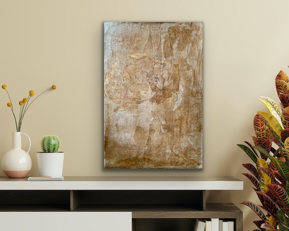 Inner sanctuary art collage abstract paper, hessian, botanical ink and acrylic paint artwork 77x52 cm