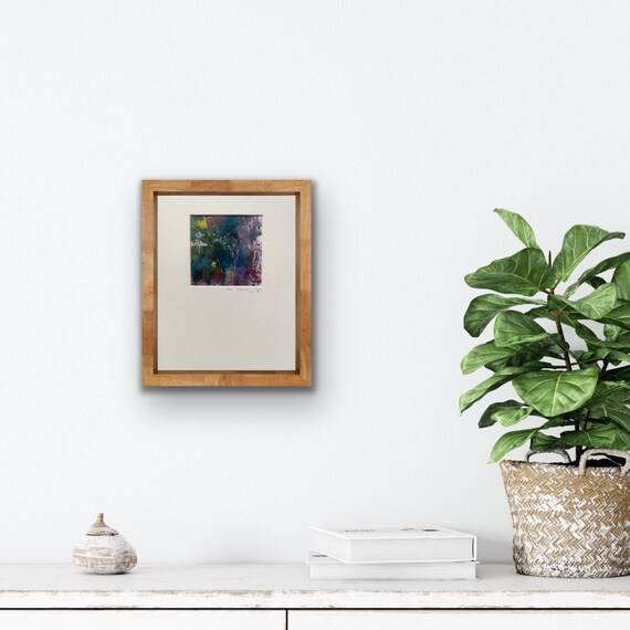 Butterfly Original Abstract Painting, Mounted 8x10 inch, Fits Standard Frame, Teal Blue Purple Mixed Media Wall Art, Unique Gift
