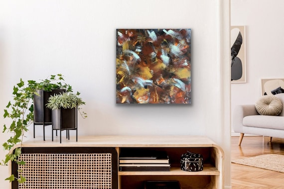 Tribal, original abstract art, acrylic painting on 40x40 cm box canvas