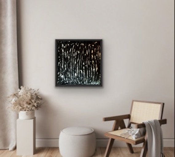 オリジナルのテクスチャード抽象画、木製パネルにブラックグレーの