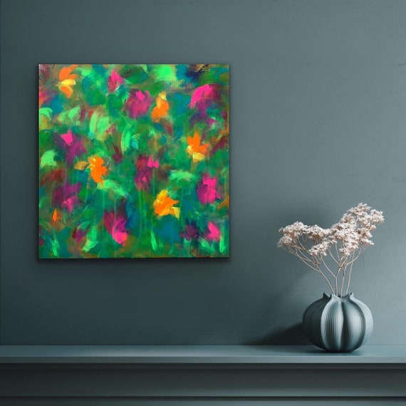 abstract artwork, I sat barefoot in the garden of Eden and prayed for rain acrylic paint and ink artwork on 50x50 cm stretched canvas
