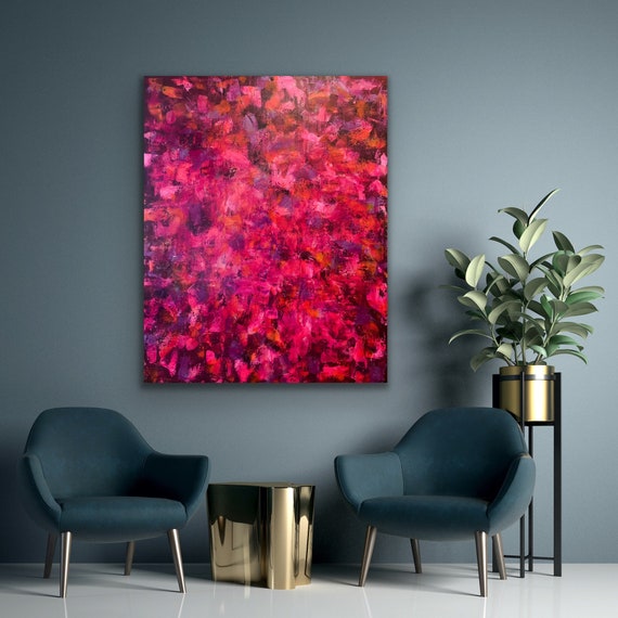 Strawberry Sundays abstract acrylic painting on stretched canvas, 150cm x 120cm