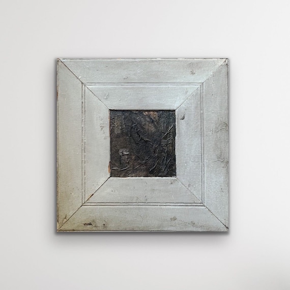 Boscage II botanical ink, texture, acrylic paint collaged paper and linen adhered on wooden panel 48x48 cm including frame